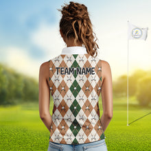 Load image into Gallery viewer, Funny Cool Duck Golf Sleeveless Polo Shirts For Women Green &amp; Brown Argyle Custom White Ball Golf Apparel NYN3122