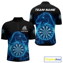 Load image into Gallery viewer, Custom Horror Dinosaur Lightning Blue Dartboard Dart Men Quarter-Zip Jerseys Funny Dart Shirts NYN1740