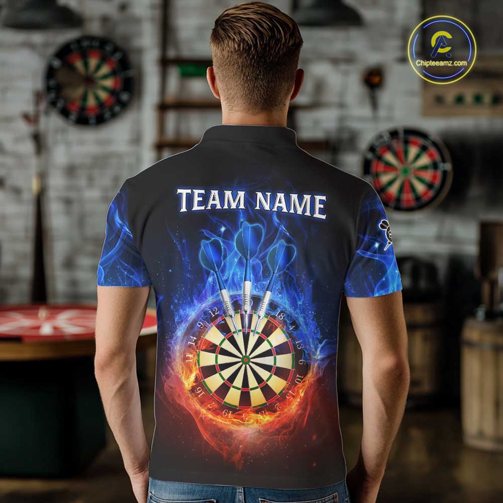 Red And Blue Flames Skull Dartboard Custom Men Darts Polo League Shirts Skull Dart Jerseys NYN2250