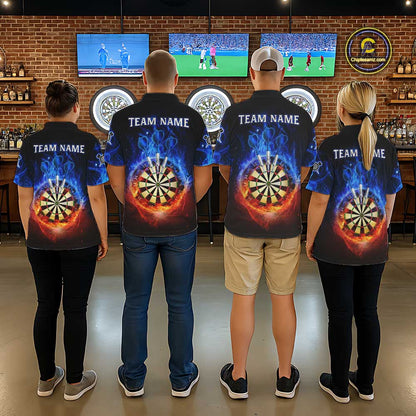 Red And Blue Flames Skull Dartboard Custom Men Darts Polo League Shirts Skull Dart Jerseys NYN2250