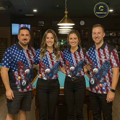 Lightning Thunder US Flag Women Billiard Polo Shirts Custom Eagle 8 Ball Billiard Team Apparel NYN3298