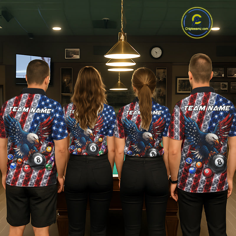 Lightning Thunder US Flag Women Billiard Polo Shirts Custom Eagle 8 Ball Billiard Team Apparel NYN3298