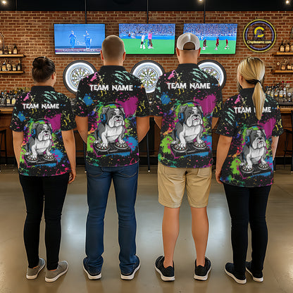 Colorful Paint Funny Dj Music Bulldog Custom Men Darts Quarter-Zip Shirts Dart League Jerseys NYN2257