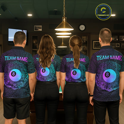 Custom Blue & Purple Tribal 8 Ball Billiard Jersey For Men Billiard Clothes Billiard Team Shirts NYN2924