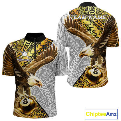White And Gold Tribal Pattern Billiard Jersey For Men Custom Eagle 8 Ball Billiard Team Shirts NYN2926