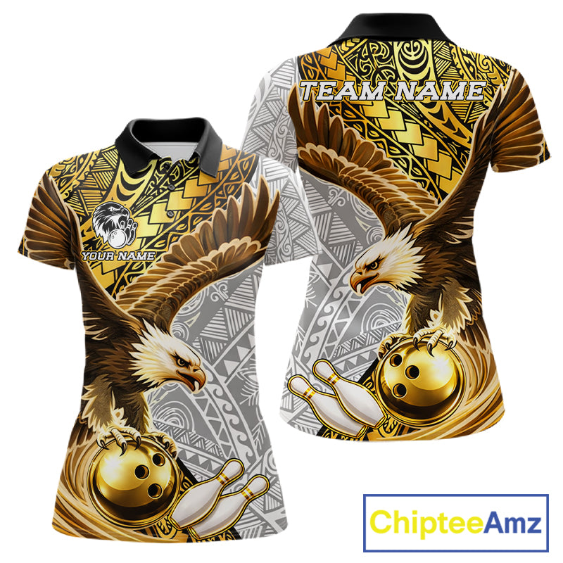 Black And Gold Tribal Bowling Jersey For Women Custom Eagle Tribal Team Shirts Bowling League NYN2927