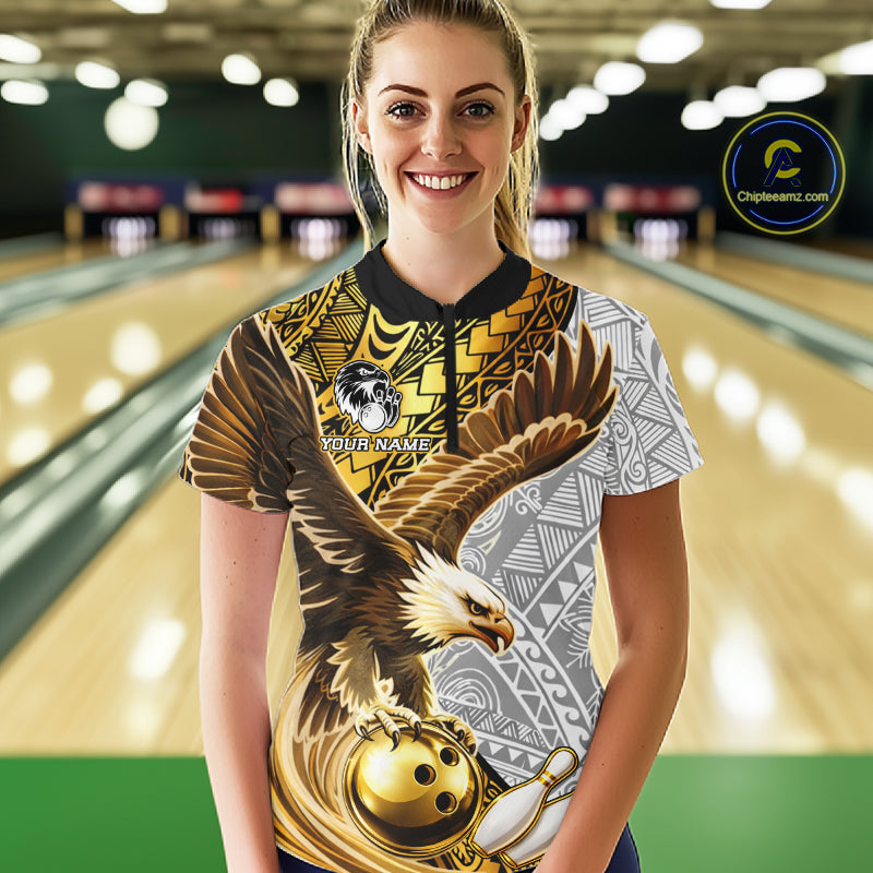 Black And Gold Tribal Bowling Jersey For Women Custom Eagle Tribal Team Shirts Bowling League NYN2927