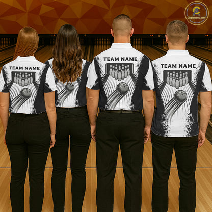 White And Grunge Black Bowling Jerseys For Women Custom Bowling Polo 1/4-Zip Shirt, Gift For Bowlers NYN3127