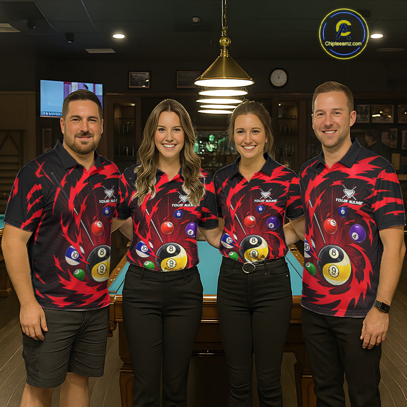 Red Tornado Yin Yang Ball Women Billiard Pool Shirts Custom 8 Ball And 9 Ball Billiard Team Jersey NYN3304
