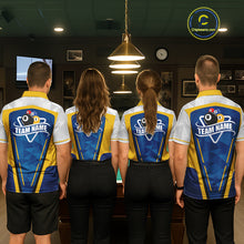 Load image into Gallery viewer, Yellow And Blue Geometric Mens Billiard Shirts Custom Polo &amp; 1/4-Zip Billiard Team Jersey NYN3306