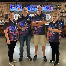 Load image into Gallery viewer, Smoke US Flag Skull Dartboard Men Darts Quarter-Zip Shirt Custom Retro Patriotic Darts Jerseys NYN2550