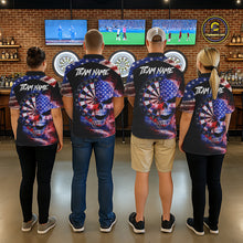 Load image into Gallery viewer, Smoke US Flag Skull Dartboard Men Darts Quarter-Zip Shirt Custom Retro Patriotic Darts Jerseys NYN2550