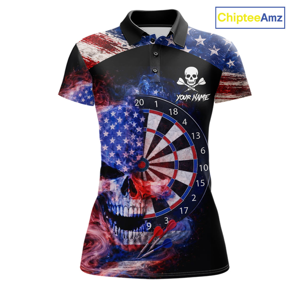 Smoke US Flag Skull Dartboard Women Darts Polo Shirt Custom Retro Patriotic Darts Jerseys NYN2550