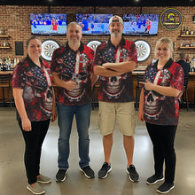 Load image into Gallery viewer, Red Grunge US Flag Skull Dart Arrow Women Darts Quarter-Zip Shirt Custom Retro Darts Team Jerseys NYN2552