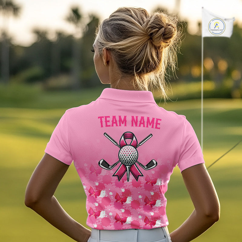 Pink Splatter Golf Shirts For Women Breast Cancer Awareness Golf Jerseys Short Sleeve Golf Tops NYN3315