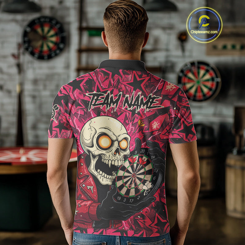 Pink Star Funny Skeleton Dartboard Custom Mens Polo Dart Shirt Funny Dart Jerseys NYN1759