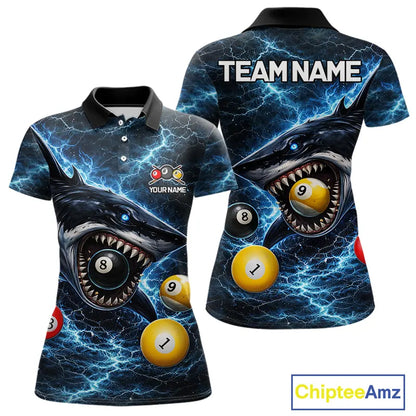Thunder Blue Funny Shark Play Pool 8 Ball Women's Billiard Shirt Custom Billiard Team League Attire NYN2558