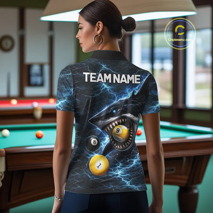 Thunder Blue Funny Shark Play Pool 8 Ball Women's Billiard Shirt Custom Billiard Team League Attire NYN2558