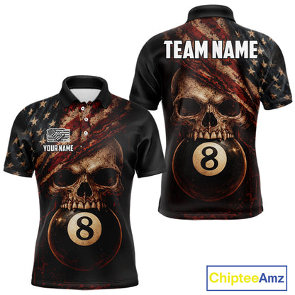 Grunge Vintage US Flag Skull Pool 8 Ball Men Billiard Shirt Custom Retro Billiard Team Attire NYN2563