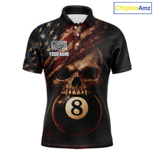 Load image into Gallery viewer, Grunge Vintage US Flag Skull Pool 8 Ball Men Billiard Shirt Custom Retro Billiard Team Attire NYN2563