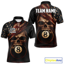 Load image into Gallery viewer, Grunge Vintage US Flag Skull Pool 8 Ball Men Billiard Shirt Custom Retro Billiard Team Attire NYN2563