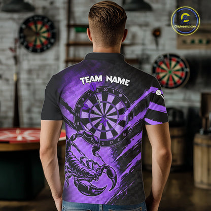 Black And Purple Grunge Scorpion Custom Funny Darts Polo Shirts Men Dart Team Jerseys NYN2274