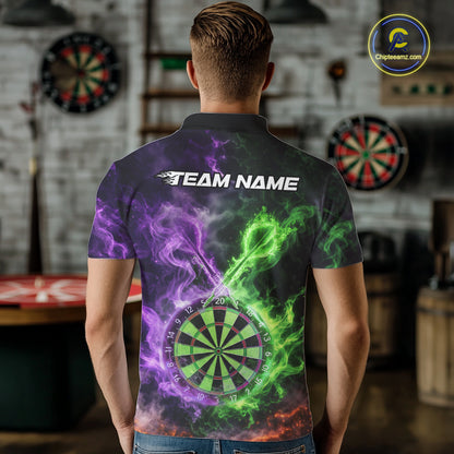 Green And Purple Flames Dartboard & Arrow Men Darts Team Shirt Personalized Dart Polo Jerseys NYN2572