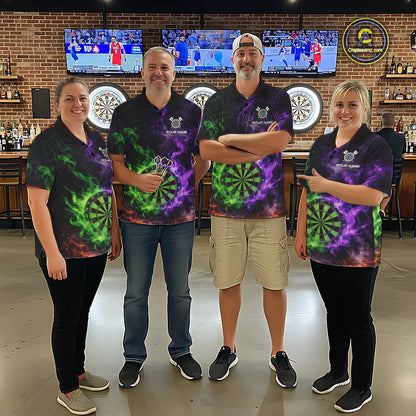 Green And Purple Flames Dartboard & Arrow Men Darts Team Shirt Personalized Dart Polo Jerseys NYN2572