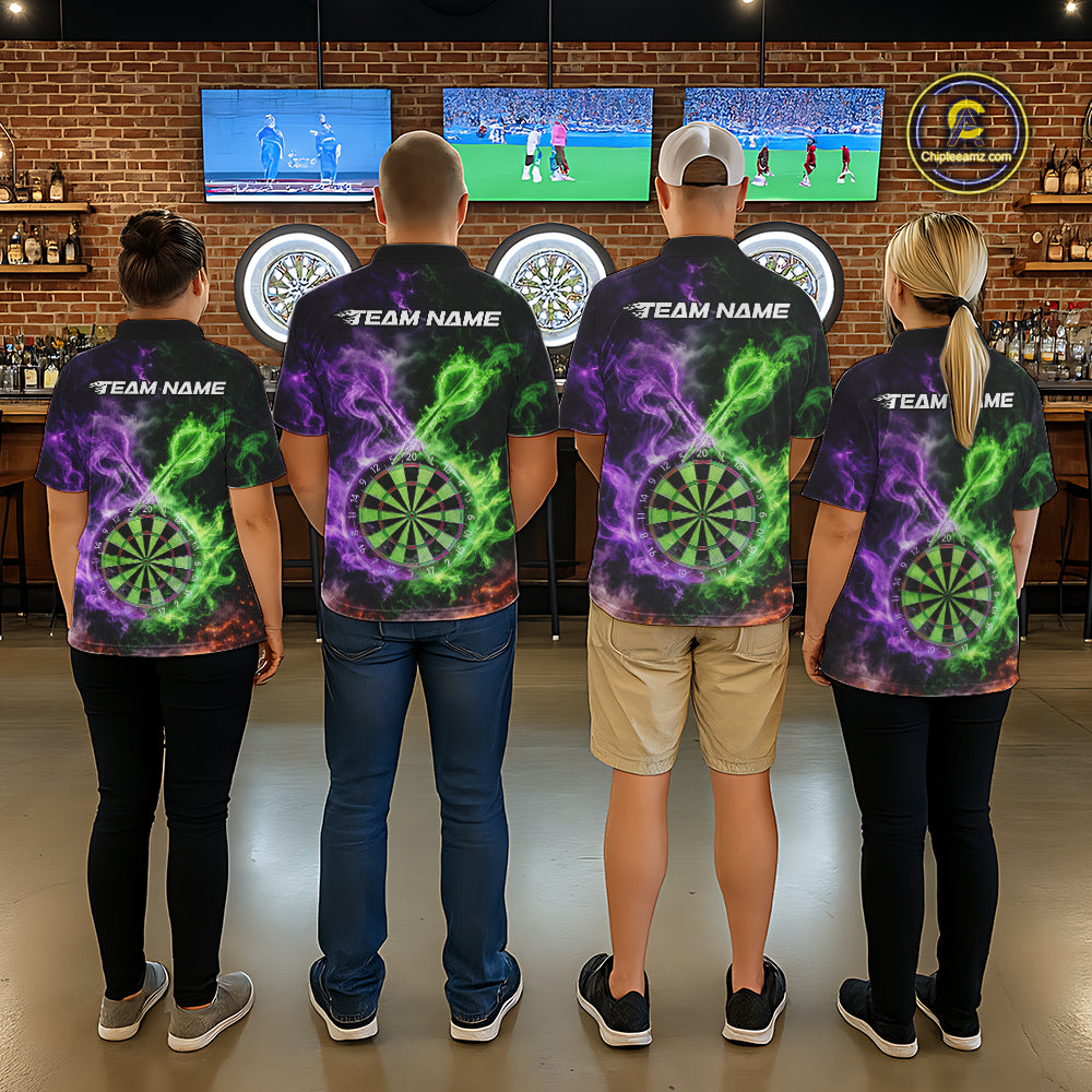 Green And Purple Flames Dartboard & Arrow Men Darts Team Shirt Personalized Dart Polo Jerseys NYN2572