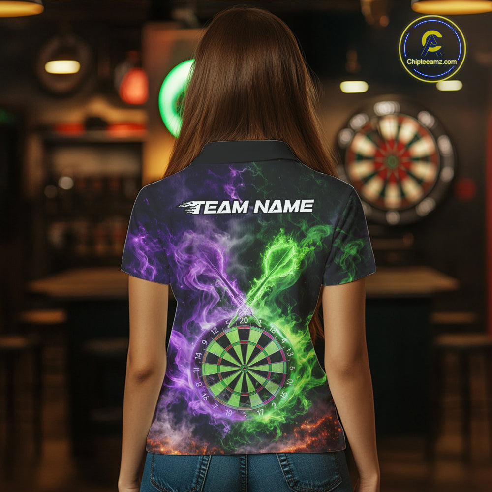 Green And Purple Flames Dartboard & Arrow Women Darts Team Shirt Personalized Dart Polo Jerseys NYN2572