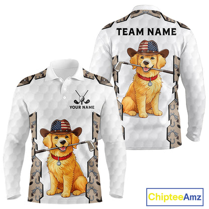 Personalized Cowboy Pattern White Golf Ball Mens Golden Golf Polo Shirts Custom Name Golf Gifts NYN3151