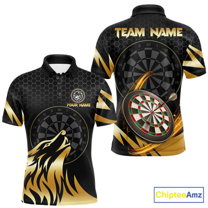 Black And Gold Horror Wolf Dart Shirts For Men Custom Thunder Dartboard Dart Team Name Jerseys NYN3625