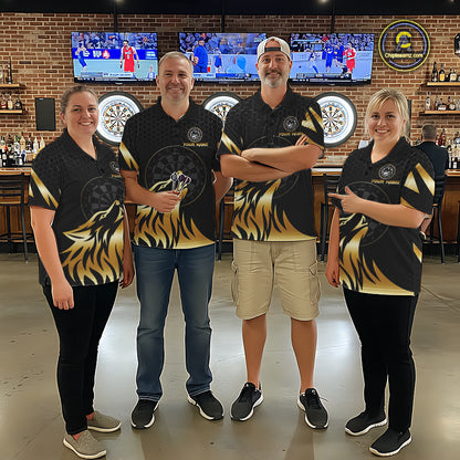 Black And Gold Horror Wolf Dart Shirts For Women Custom Thunder Dartboard Dart Team Name Jerseys NYN3625