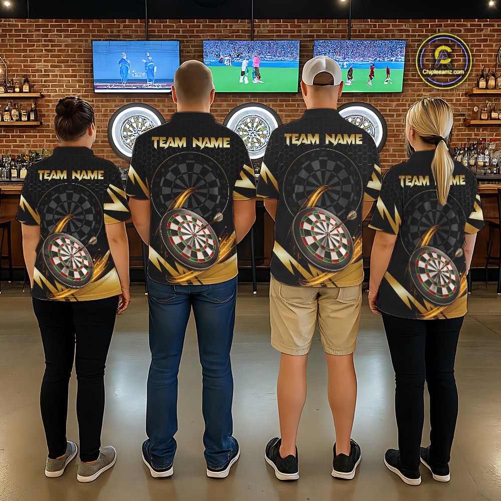 Black And Gold Horror Wolf Dart Shirts For Women Custom Thunder Dartboard Dart Team Name Jerseys NYN3625