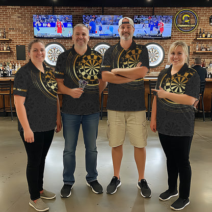Black & Gold Gradient Dartboard Womens Dart Polo Quarter Zip Shirts Custom Team Name Dart Jerseys NYN3630