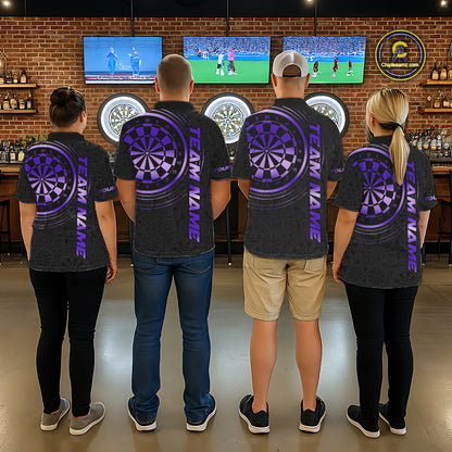 Black & Purple Gradient Dartboard Mens Dart Polo Quarter Zip Shirts Custom Team Name Dart Jerseys NYN3632