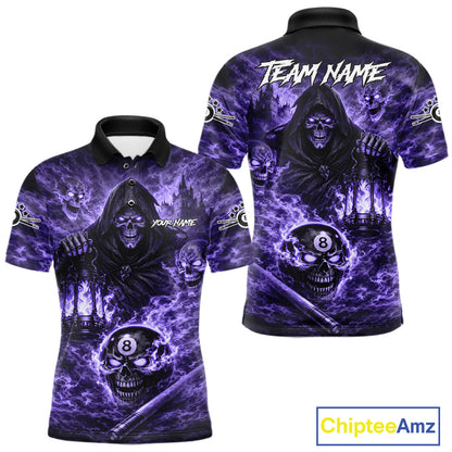 Fire Flames Purple Grim Reaper Skull 8 Ball Pool Men Billiard Shirt Personalized Billiard Team Names NYN2736