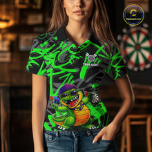 Load image into Gallery viewer, Green Grafffiti Play Darts Polo &amp; Quarter Zip Shirt Personalized Funny Crocodile Women Darts Jersey NYN2948