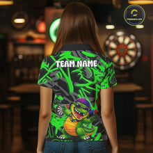 Load image into Gallery viewer, Green Grafffiti Play Darts Polo &amp; Quarter Zip Shirt Personalized Funny Crocodile Women Darts Jersey NYN2948
