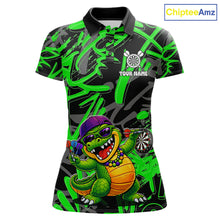 Load image into Gallery viewer, Green Grafffiti Play Darts Polo &amp; Quarter Zip Shirt Personalized Funny Crocodile Women Darts Jersey NYN2948