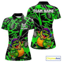 Load image into Gallery viewer, Green Grafffiti Play Darts Polo &amp; Quarter Zip Shirt Personalized Funny Crocodile Women Darts Jersey NYN2948