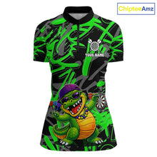 Load image into Gallery viewer, Green Grafffiti Play Darts Polo &amp; Quarter Zip Shirt Personalized Funny Crocodile Women Darts Jersey NYN2948