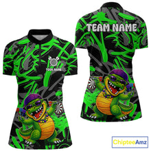 Load image into Gallery viewer, Green Grafffiti Play Darts Polo &amp; Quarter Zip Shirt Personalized Funny Crocodile Women Darts Jersey NYN2948