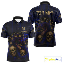 Load image into Gallery viewer, Blue Dripping Cobra Dartboard Custom Men's Polo Darts Shirt Grunge Skull Darts Jersey NYN1798