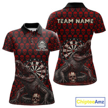 Load image into Gallery viewer, Funny Shark Blue Grunge Dartboard Custom Women Polo Darts Shirt Skull Darts Jersey NYN1800