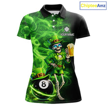 Load image into Gallery viewer, Fire Flame Shamrock Skeleton St Patrick's Day Women Billiard Shirts Custom Pool 8 Balls Billiard Attire NYN2741