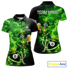 Load image into Gallery viewer, Fire Flame Shamrock Skeleton St Patrick's Day Women Billiard Shirts Custom Pool 8 Balls Billiard Attire NYN2741