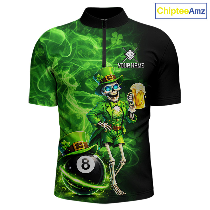 Fire Flame Shamrock Skeleton St Patrick's Day Men Billiard Shirts Custom Pool 8 Balls Billiard Attire NYN2741