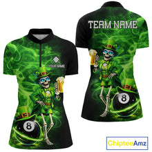 Load image into Gallery viewer, Fire Flame Shamrock Skeleton St Patrick's Day Women Billiard Shirts Custom Pool 8 Balls Billiard Attire NYN2741