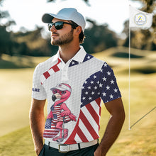 Load image into Gallery viewer, Flamingo Custom Name White American Flag Patriotic Golf Mens Polo Shirt, Flamingo Golf Clothing For Mens NYN2960